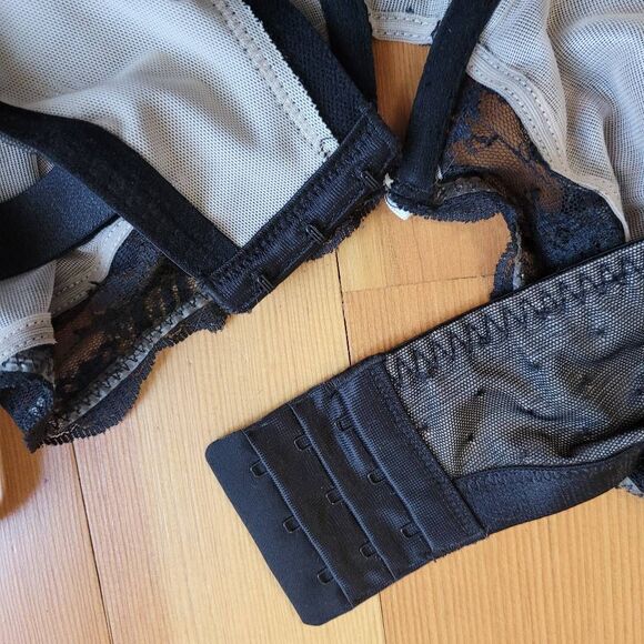 Paramour 40DD black lace bra bow details polka dot mesh back coquette feminine - Picture 8 of 11